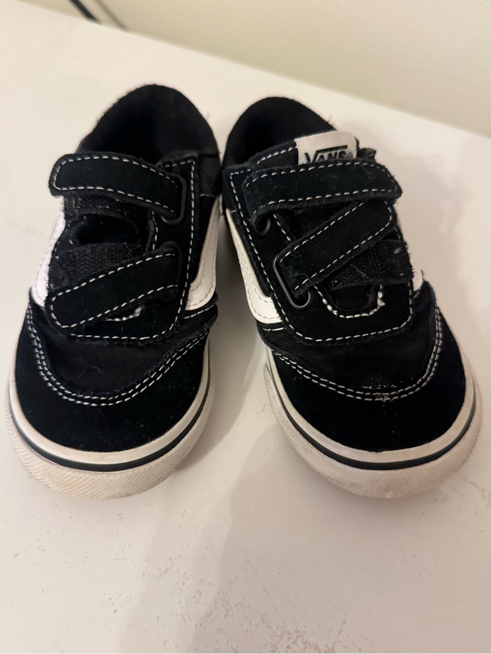 Vans Kids Black & White Velcro Two-Strap Sneakers